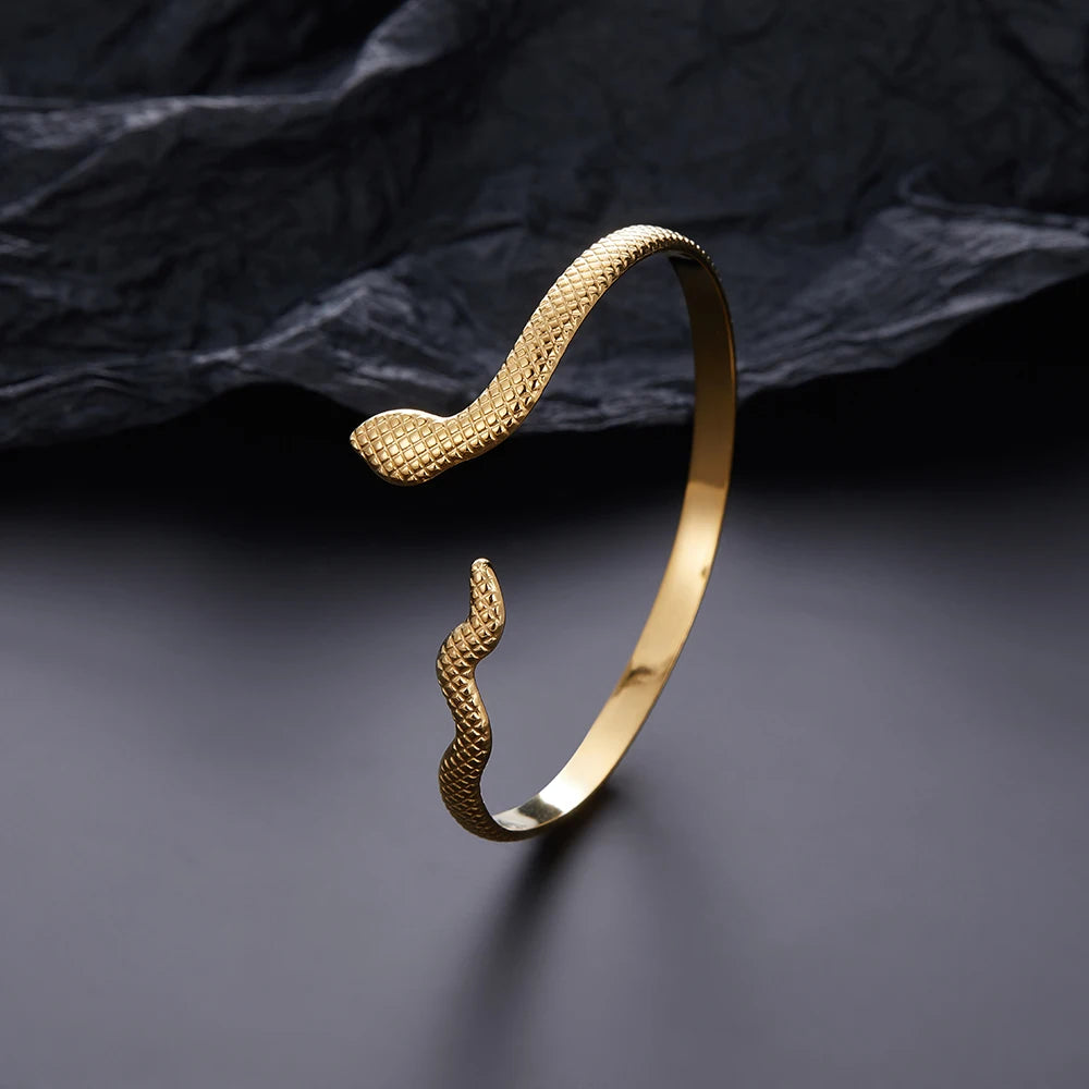 Fashionable and simple snake-shaped bracelet, open stainless steel snake head bracelet for women, gift for girls