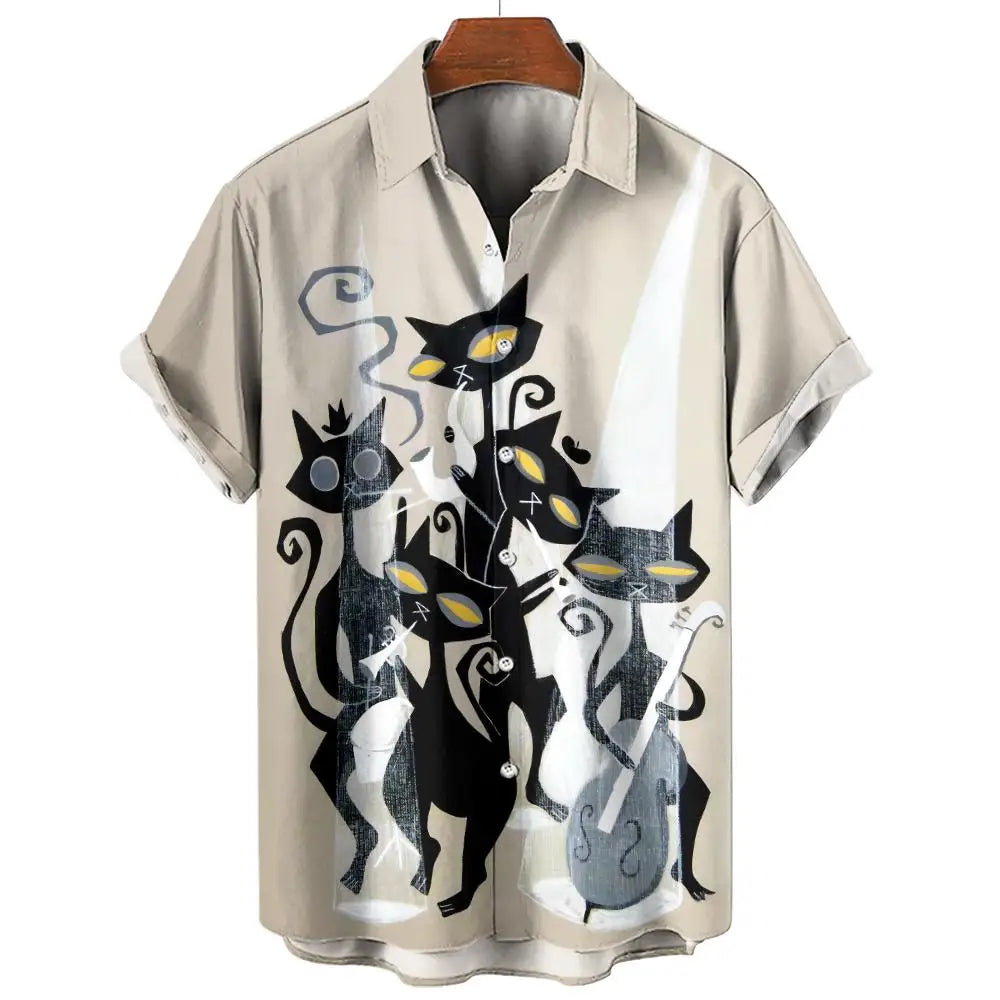 2024 Men's classic hawaiian shirts 3D Prints Cat graphics summer short sleeve shirts for hawaii style fashion unisex basic shirt