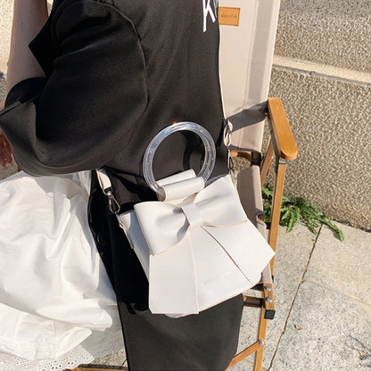 Women Bow Crossbody Bucket Bag, Small Round Barrel Shoulder Bag, Minimalist Purse, Elegant Handbag, Casual Chic Tote for Women