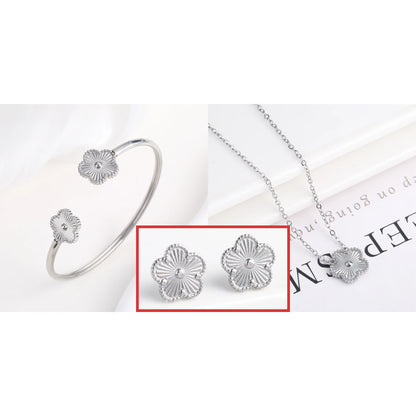 Metal Laser Five Leaf Flower Bracelet Necklace Earrings Jewelry Set Classic For Woman Stainless Steel Jewelry Daily Wear Clover