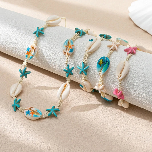 Ocean-Inspired Necklace Seashells & Starfish Bangle/Collar Chain Summer Beaches Outfits Jewellery Piece for Women Girls