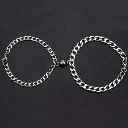 JWER Stainless Steel Fashion Romantic Heartbeat Magnetic Bracelet for Couples Personality Magnetic Love Chain Bracelet Jewelry