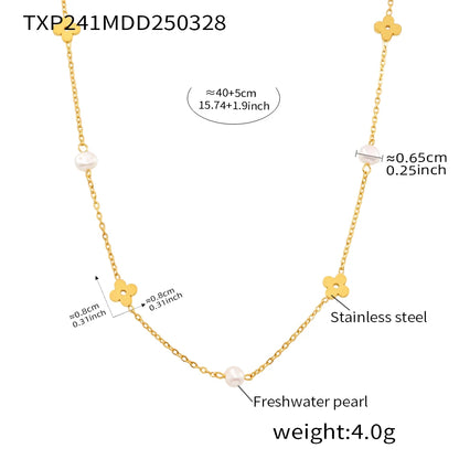 Sweet Flower Necklace Bracelet In Stainless Steel With Freshwater Pearl Neck Chains Choker Necklaces Bracelets Set For Women