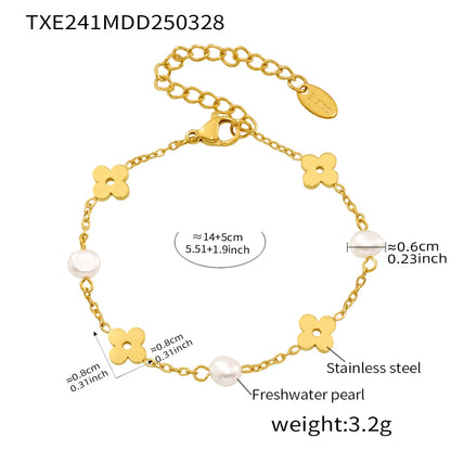 Sweet Flower Necklace Bracelet In Stainless Steel With Freshwater Pearl Neck Chains Choker Necklaces Bracelets Set For Women