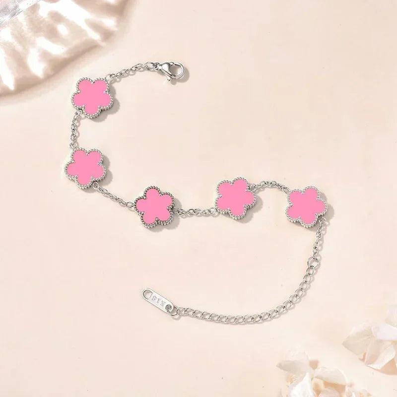 Lucky Clover Women's Hand Bracelets Double Sided Flowers Jewellery Gifts Stainless Steel Bracelet Gold Plated Bracelets Man