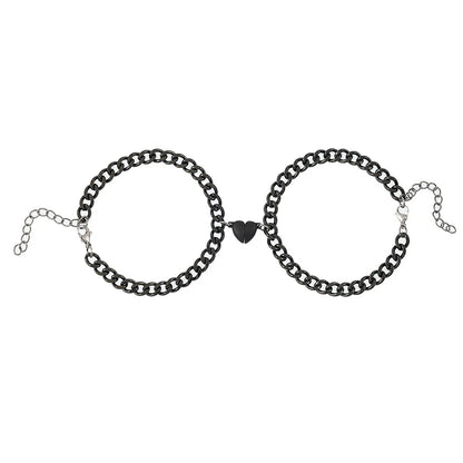 JWER Stainless Steel Fashion Romantic Heartbeat Magnetic Bracelet for Couples Personality Magnetic Love Chain Bracelet Jewelry