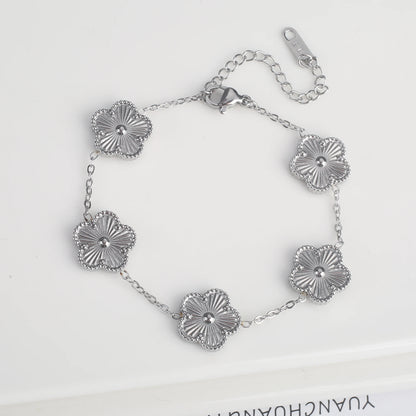 Metal Laser Five Leaf Flower Bracelet Necklace Earrings Jewelry Set Classic For Woman Stainless Steel Jewelry Daily Wear Clover
