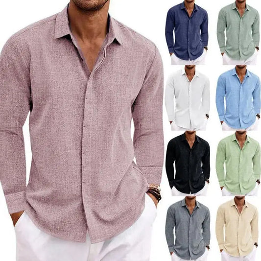 Spring Men's Long-sleeved Shirt Large Size Fashion Top Elegant Lapel Business Luxury Blouses for Male