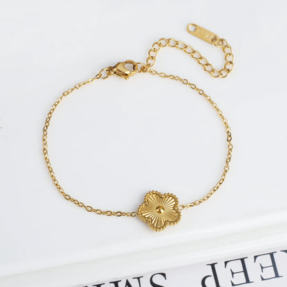 Metal Laser Five Leaf Flower Bracelet Necklace Earrings Jewelry Set Classic For Woman Stainless Steel Jewelry Daily Wear Clover