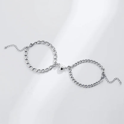 JWER Stainless Steel Fashion Romantic Heartbeat Magnetic Bracelet for Couples Personality Magnetic Love Chain Bracelet Jewelry