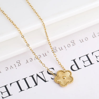 Metal Laser Five Leaf Flower Bracelet Necklace Earrings Jewelry Set Classic For Woman Stainless Steel Jewelry Daily Wear Clover
