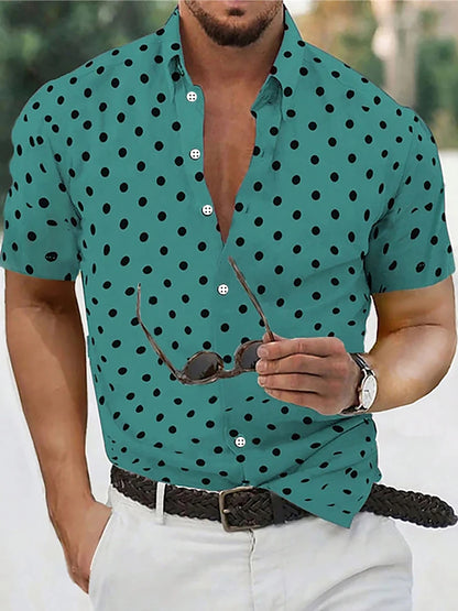 Men's Shirt Button Down Shirt Casual Shirt Summer Shirt Beach Shirt Black White Red White Green Short Sleeve Polka Dot Lapel Pri