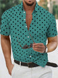 Men's Shirt Button Down Shirt Casual Shirt Summer Shirt Beach Shirt Black White Red White Green Short Sleeve Polka Dot Lapel Pri