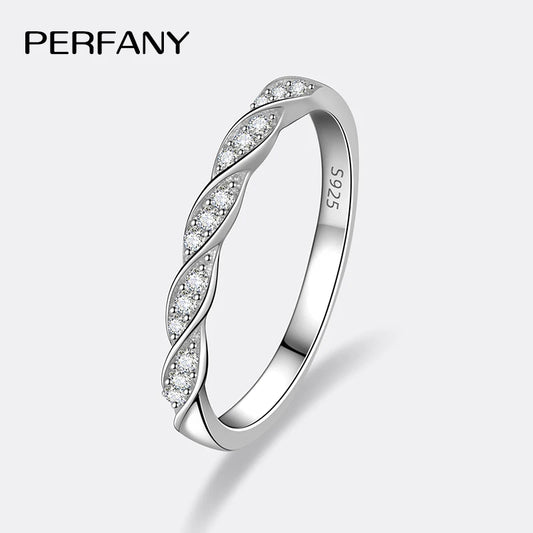 PERFANY All Moissanite Ring for Women S925 Pure Silver Ripple Design Laboratory Diamond Elegant Wedding Jewelry
