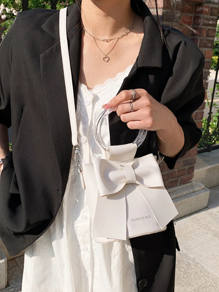 Women Bow Crossbody Bucket Bag, Small Round Barrel Shoulder Bag, Minimalist Purse, Elegant Handbag, Casual Chic Tote for Women