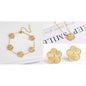 Metal Laser Five Leaf Flower Bracelet Necklace Earrings Jewelry Set Classic For Woman Stainless Steel Jewelry Daily Wear Clover