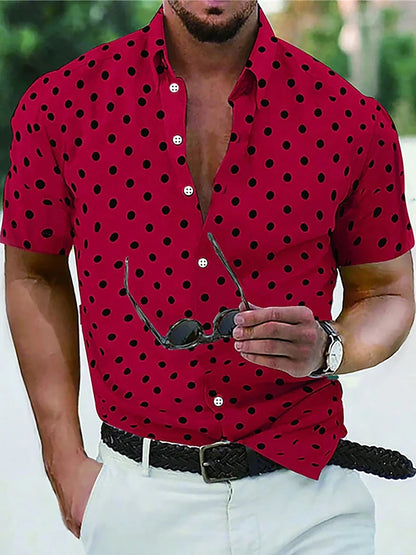 Men's Shirt Button Down Shirt Casual Shirt Summer Shirt Beach Shirt Black White Red White Green Short Sleeve Polka Dot Lapel Pri