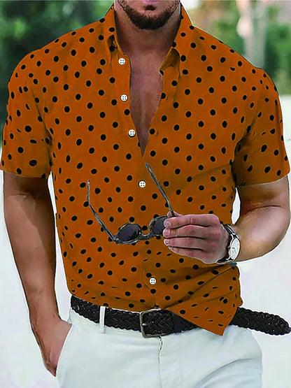 Men's Shirt Button Down Shirt Casual Shirt Summer Shirt Beach Shirt Black White Red White Green Short Sleeve Polka Dot Lapel Pri
