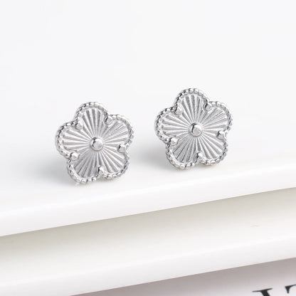 Metal Laser Five Leaf Flower Bracelet Necklace Earrings Jewelry Set Classic For Woman Stainless Steel Jewelry Daily Wear Clover