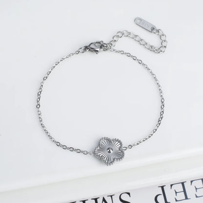 Metal Laser Five Leaf Flower Bracelet Necklace Earrings Jewelry Set Classic For Woman Stainless Steel Jewelry Daily Wear Clover
