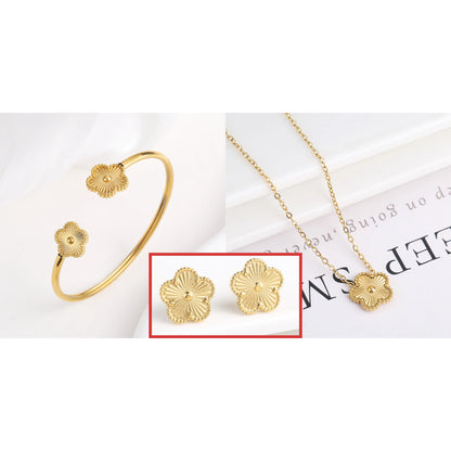 Metal Laser Five Leaf Flower Bracelet Necklace Earrings Jewelry Set Classic For Woman Stainless Steel Jewelry Daily Wear Clover