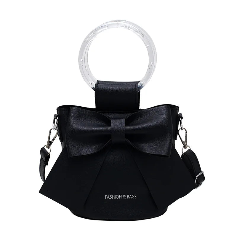 Women Bow Crossbody Bucket Bag, Small Round Barrel Shoulder Bag, Minimalist Purse, Elegant Handbag, Casual Chic Tote for Women
