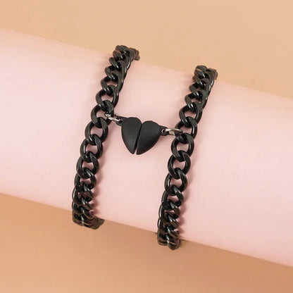 JWER Stainless Steel Fashion Romantic Heartbeat Magnetic Bracelet for Couples Personality Magnetic Love Chain Bracelet Jewelry