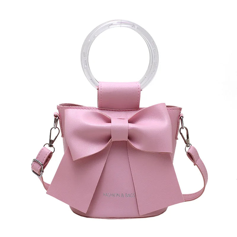 Women Bow Crossbody Bucket Bag, Small Round Barrel Shoulder Bag, Minimalist Purse, Elegant Handbag, Casual Chic Tote for Women