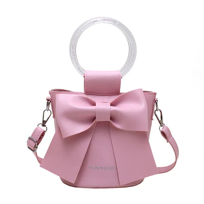 Women Bow Crossbody Bucket Bag, Small Round Barrel Shoulder Bag, Minimalist Purse, Elegant Handbag, Casual Chic Tote for Women