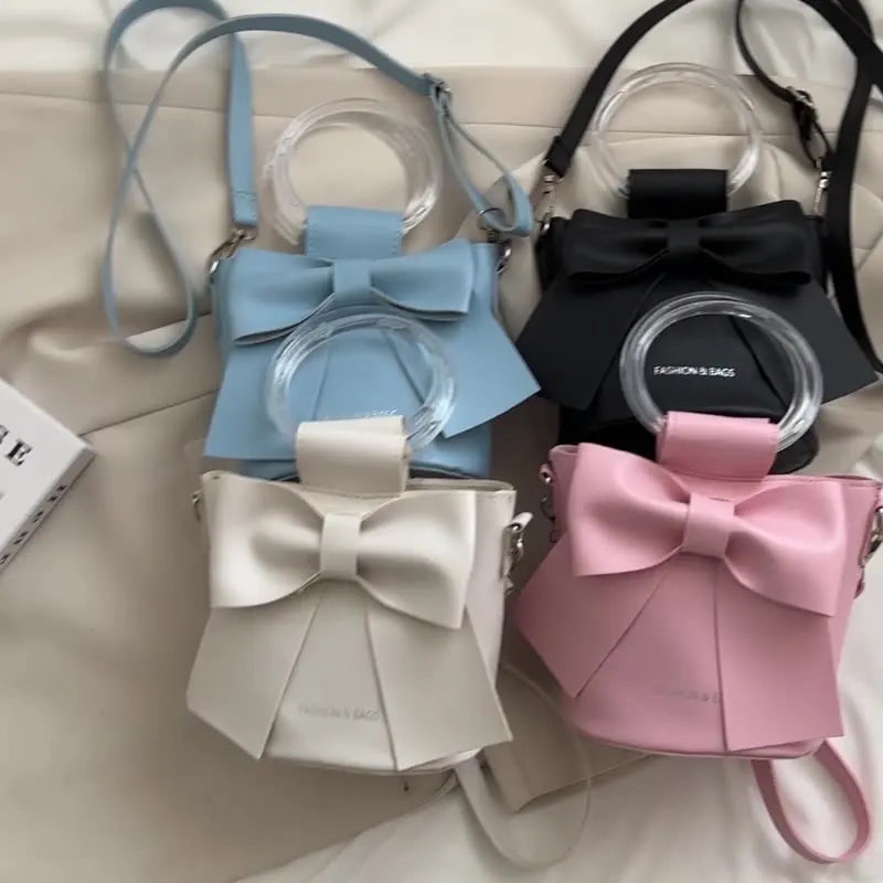 Women Bow Crossbody Bucket Bag, Small Round Barrel Shoulder Bag, Minimalist Purse, Elegant Handbag, Casual Chic Tote for Women