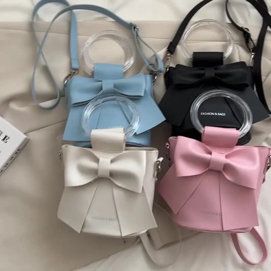 Women Bow Crossbody Bucket Bag, Small Round Barrel Shoulder Bag, Minimalist Purse, Elegant Handbag, Casual Chic Tote for Women