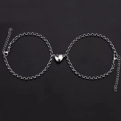 JWER Stainless Steel Fashion Romantic Heartbeat Magnetic Bracelet for Couples Personality Magnetic Love Chain Bracelet Jewelry