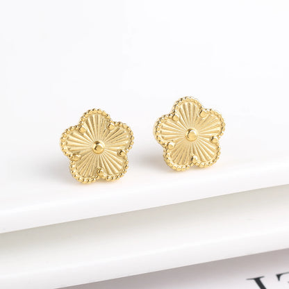 Metal Laser Five Leaf Flower Bracelet Necklace Earrings Jewelry Set Classic For Woman Stainless Steel Jewelry Daily Wear Clover
