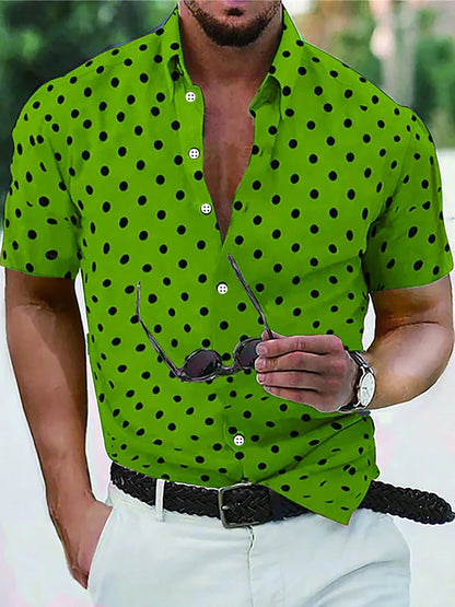 Men's Shirt Button Down Shirt Casual Shirt Summer Shirt Beach Shirt Black White Red White Green Short Sleeve Polka Dot Lapel Pri