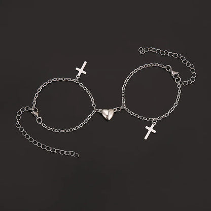 JWER Stainless Steel Fashion Romantic Heartbeat Magnetic Bracelet for Couples Personality Magnetic Love Chain Bracelet Jewelry