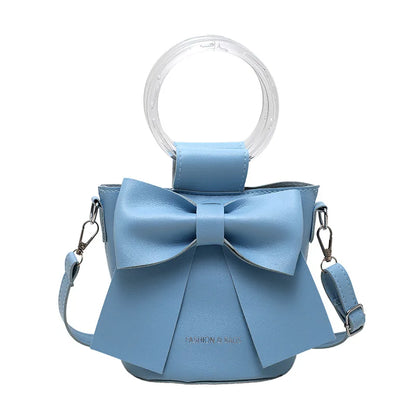 Women Bow Crossbody Bucket Bag, Small Round Barrel Shoulder Bag, Minimalist Purse, Elegant Handbag, Casual Chic Tote for Women